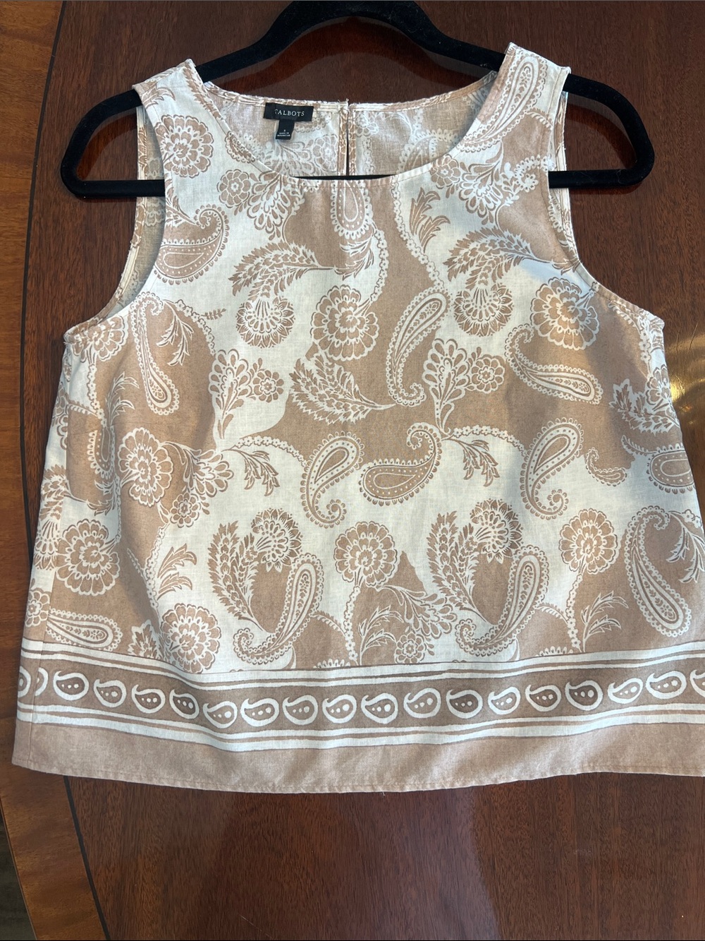 Talbots Cream and Beige Paisley Sleeveless shirt